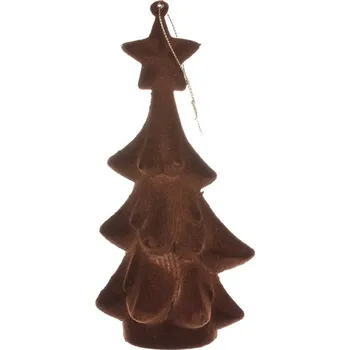Vánoční dekorace Autronic Stromek - závěsná ozdoba, sametový povrch, hnědá barva, sada 6 ks