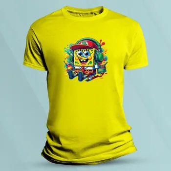 Dětská móda Dětské tričko s potiskem Barevný SpongeBob Žlutá velikost 140 (9-11 let)