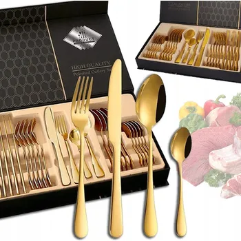 Příbor Sada příborů OEM 24dílná zlatá pro 6 osob nerezová ocel lesklá