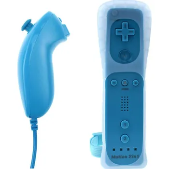 Herní ovladač Wii Remote Controller + Nunchuck světle modrý + motion + silikonový obal