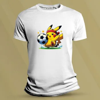 Chlapecké oblečení Bavlněné dětské tričko Pikachu fotbalista Bílá velikost 140 (9-11 let)