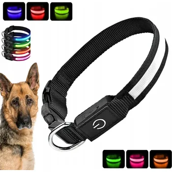 Obojek pro psa Svítící LED obojek Pro Psa Kočku, nastavitelný, barevný, reflexní, velikost L, černá