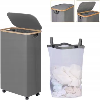 Koš na prádlo VELKÝ KOŠ NA PRÁDLO s víkem a kolečky, ODOLNÝ 75L