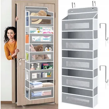 Úložný box Závěsný ORGANIZÉR NA DVEŘE DO SKŘÍNĚ s 5 POLIC, kapsami a košem na hračky/boty