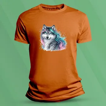 Dětská móda Dětské bavlněné tričko Vlk pro holky 4 velikost 140 (9-11 let) Oranžová