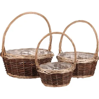 Nákupní košík Autronic Obal na květiny - proutěný košík, cena za sadu 3 ks