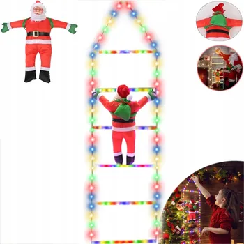 Vánoční dekorace VELKÝ SVATÝ Mikuláš LEZOUCÍ PO ŽEBŘÍKU S LED OSVĚTLENÍM, DEKORACE 120 CM