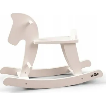 Houpací kůň KONIK NA BIEGUNACH DREWNIANY HOUPACÍ KONÍK BÍLÝ PRO DĚTI S DRŽADLY 1+