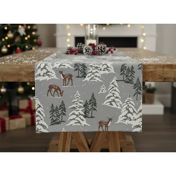 ubrus Vánoční ubrus - běhoun na stůl BRIGHT TWIGS šedá 35x180 cm