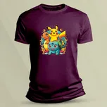 Dětské tričko s potiskem Tři Pokémoni Vínová velikost S