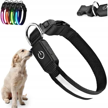 Obojek pro psa SVÍTÍCÍ LED OBOJEK PRO PSA KOČKU NASTAVITELNÝ USB procházka noc zima 50–60 cm