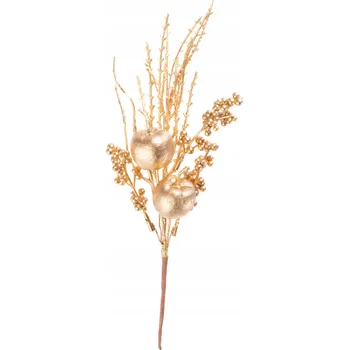 Vánoční dekorace Větvička MagicHome Vánoce, s jablíčky a bobulemi, zlatá, 30 cm