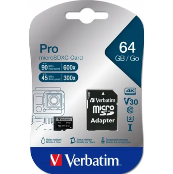 Paměťová karta Paměťová karta Verbatim 64 GB Micro SDXC Class 10 UHS-1 + SD adaptér