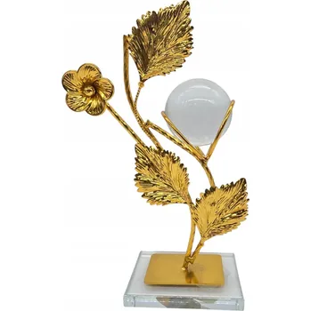 FIGURKA KOULE KŘIŠŤÁLOVÁ KVĚT ZLATÁ DEKORATIVNÍ OZDOBA STOJÍCÍ 21 x 13 CM