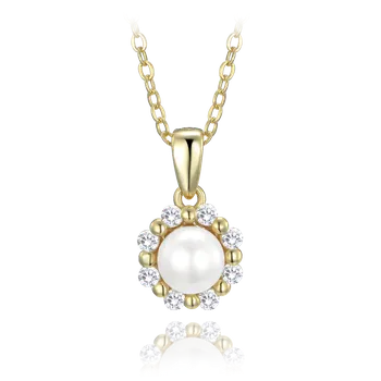 Náhrdelník Moonlit Stříbrný náhrdelník s přírodní perlou a zirkony, pozlacený