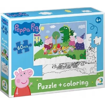 Puzzle 2 v 1 PUZZLE prasátko Pepa 60 DÍLŮ PUZZLE A OMALOVÁNKA V JEDNOM