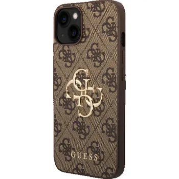 Pouzdro na mobilní telefon Guess PU 4G Metal Logo Zadní Kryt pro iPhone 15 Hnědý Prémiový kryt, který nejen že váš telefon perfektně ochrání, ale také svým povedeným designem a použitými prvotřídními materiály bude jako šperk.