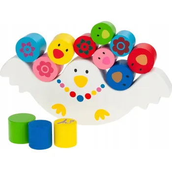 Dřevěná hračka DOVEDNOSTNÍ HRA DŘEVĚNÁ BALANČNÍ SLEPIČKA MONTESSORI BAREVNÁ RODINNÁ