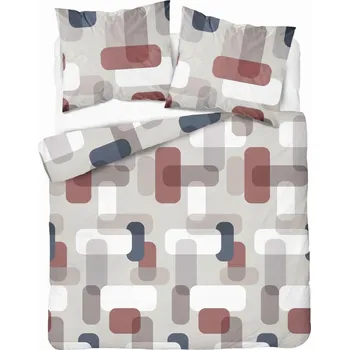 Povlečení Povlečení 160x200 šedo-béžové s bordovým geometrickým vzorem