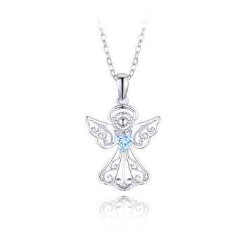 Náhrdelník Moonlit Stříbrný náhrdelník s přívěskem anděla s modrým zirkonem