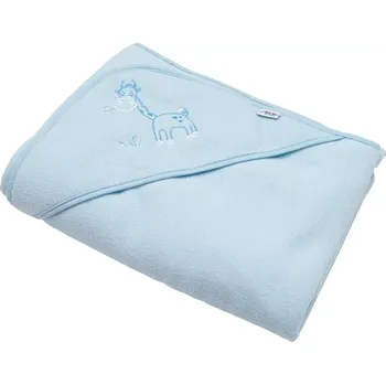 dětská froté osuška s kapucí s výšivkou 100×100 modrá žirafa