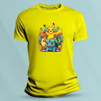 Dětské tričko s potiskem Tři Pokémoni Žlutá velikost 128 (7-8 let)