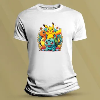 Dětské tričko s potiskem Tři Pokémoni Bílá velikost 128 (7-8 let)