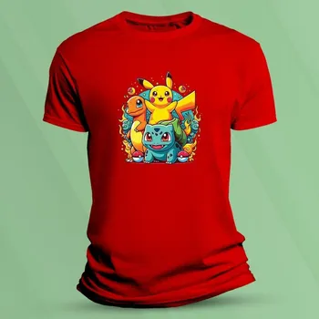 Dětské tričko s potiskem Tři Pokémoni Červená velikost 140 (9-11 let)