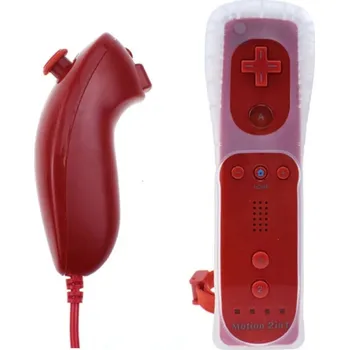 Herní ovladač Wii Remote Controller + Nunchuck červený + motion + silikonový obal