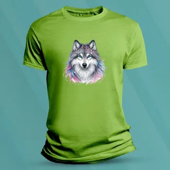 Chlapecké tričko Dětské bavlněné tričko Vlk pro holky velikost S Lime