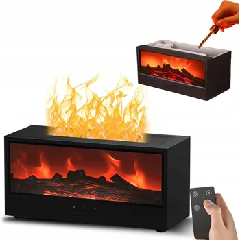 Zvlhčovač vzduchu Zvlhčovač vzduchu s efektem krbu, difuzér, 7 barev RGB - černý