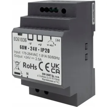 spínaný zdroj NAPÁJECÍ ZDROJ NA DIN LIŠTU 60W 24V TRANSFORMÁTOR PRO DOMÁCÍ TELEFONY, LED PÁSKY IP20