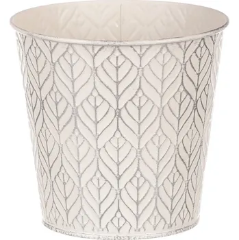 Nákupní košík Autronic Obal kovový - kulatý, stříbrný vzor, barva krémová, sada 4 ks