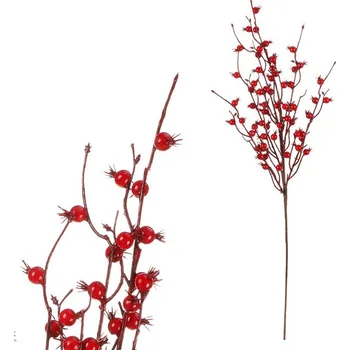 Autronic Větev umělá - červené bubule, sada 4 ks