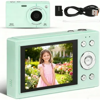 Digitální kompakt 64MP 4K digitální fotoaparát s automatickým ostřením, 18x zoom, 2.8" IPS displej + 64GB karta
