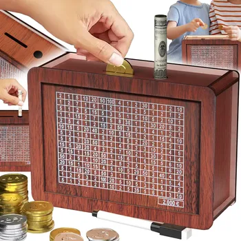 Obraz Dřevěná Pokladnička Smazávací Tabulka pro Spoření – Výzva 2000 Kč