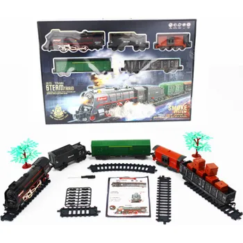 Vláček a vláčkodráha SET Elektrická vláčkodráha - Parní lokomotiva s kouřem, světlem a zvukem na baterie 68 ks