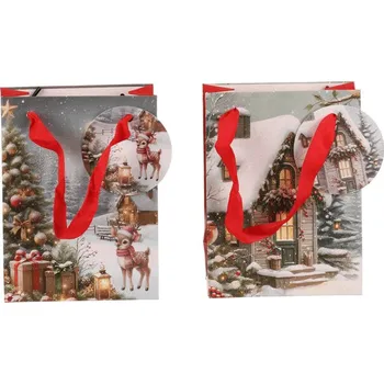 Dárková taška Autronic Taška papírová - zimní motiv, vel. XS, mix 2, cena za 1 ks, sada 24 ks