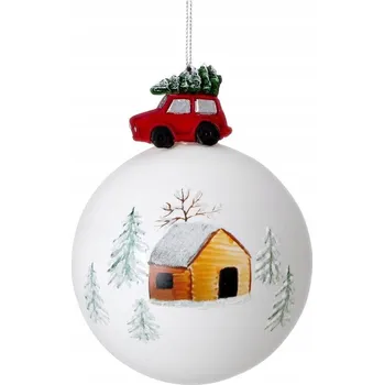 Vánoční dekorace VÁNOČNÍ KOULE VÁNOČNÍ OZDOBA SKLENĚNÁ MALOVANÁ PRŮMĚR 10 CM BÍLÁ SADA 4 KS