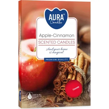Svíčka Čajová svíčka parafinová Jablko - Skořice Aura 6 ks