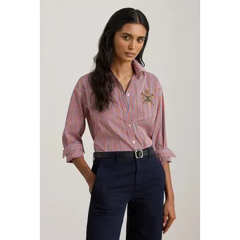 Dámská košile Bavlněná košile Lauren Ralph Lauren dámská, oranžová barva, regular, s klasickým límcem, 200P03512 22X, vel. L