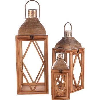 Svícen Autronic Lucerna dřevěná - čtyřboká, cena za sadu 3 ks