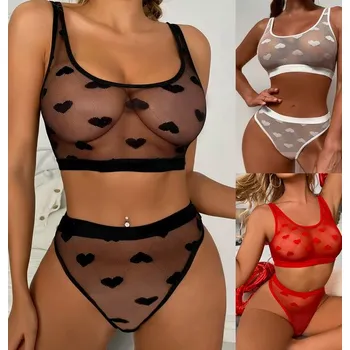 Dámská erotická souprava Sexy set se srdíčky S/M/L Barva: Černá