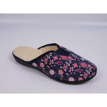 Dámské pantofle Dámské pantofle přezůvky ADANEX DIANA 29846 tmavomodré s květy ZATEPLENÉ plná špička velikost: 40