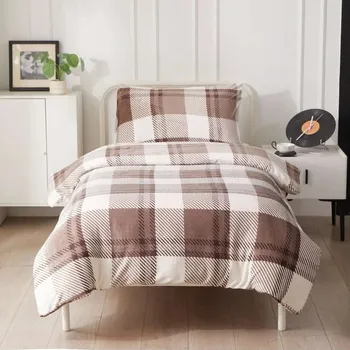 Povlečení Top textil Povlečení Mikroplyš Hnědé káro 140x200, 70x90 cm