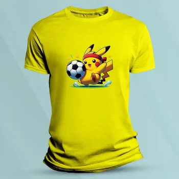 Dětská móda Bavlněné dětské tričko Pikachu fotbalista Žlutá velikost 140 (9-11 let)