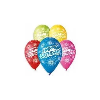 Balónek Balónky 12", "Happy Birthday ohňostroj", GEMAR, mix, 5 ks