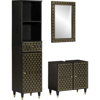 Koupelnový nábytek vidaXL 3dílná koupelnová sestava masivní mangovníkové dřevo [3206326] Barva: Černá