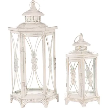 Svícen Autronic Lucerna kovová - šestiboká, bílá, cena za sadu 2 velikostí