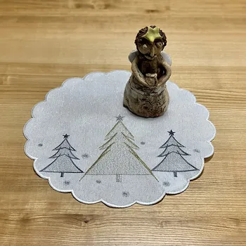 Vánoční dekorace BYTEMA Prostírka ŠEDO ZLATÉ STROMEČKY ⌀ 30 cm